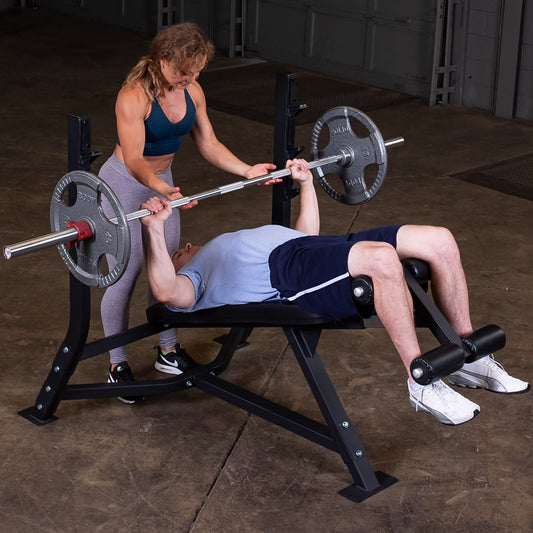 Body-Solid SODB250 Pro ClubLine Olympic Decline Press Bench man exercising