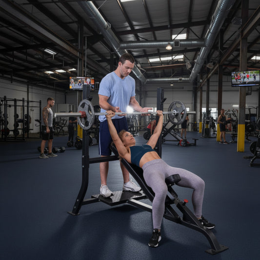 Body-Solid SOIB250 Pro ClubLine Olympic Incline Press Bench with woman exercising