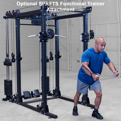 Body-Solid SPR1000 Commercial Power Rack SPRFTS Functional Trainer Attachment man exercising