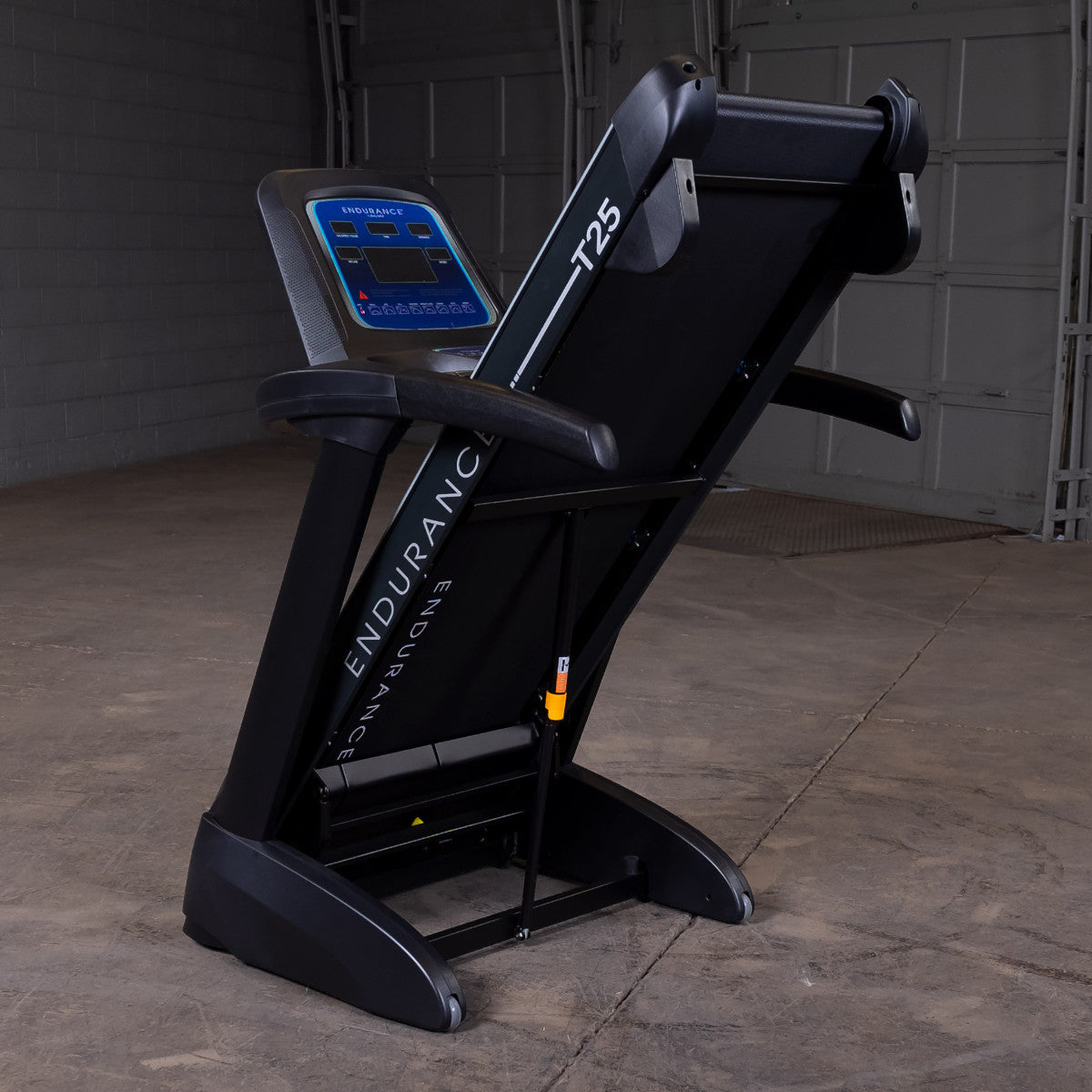 Body-Solid Endurance T25 Folding Treadmill folded view