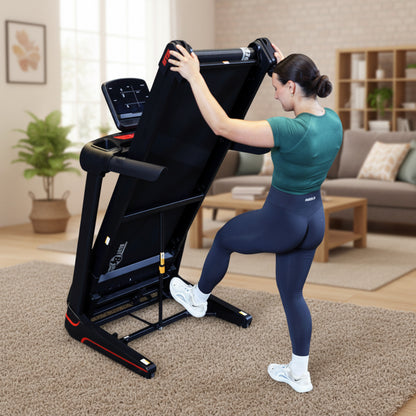 Body-Solid Best Fitness BFT25 Folding Treadmill with LED Console woman folding treadmill