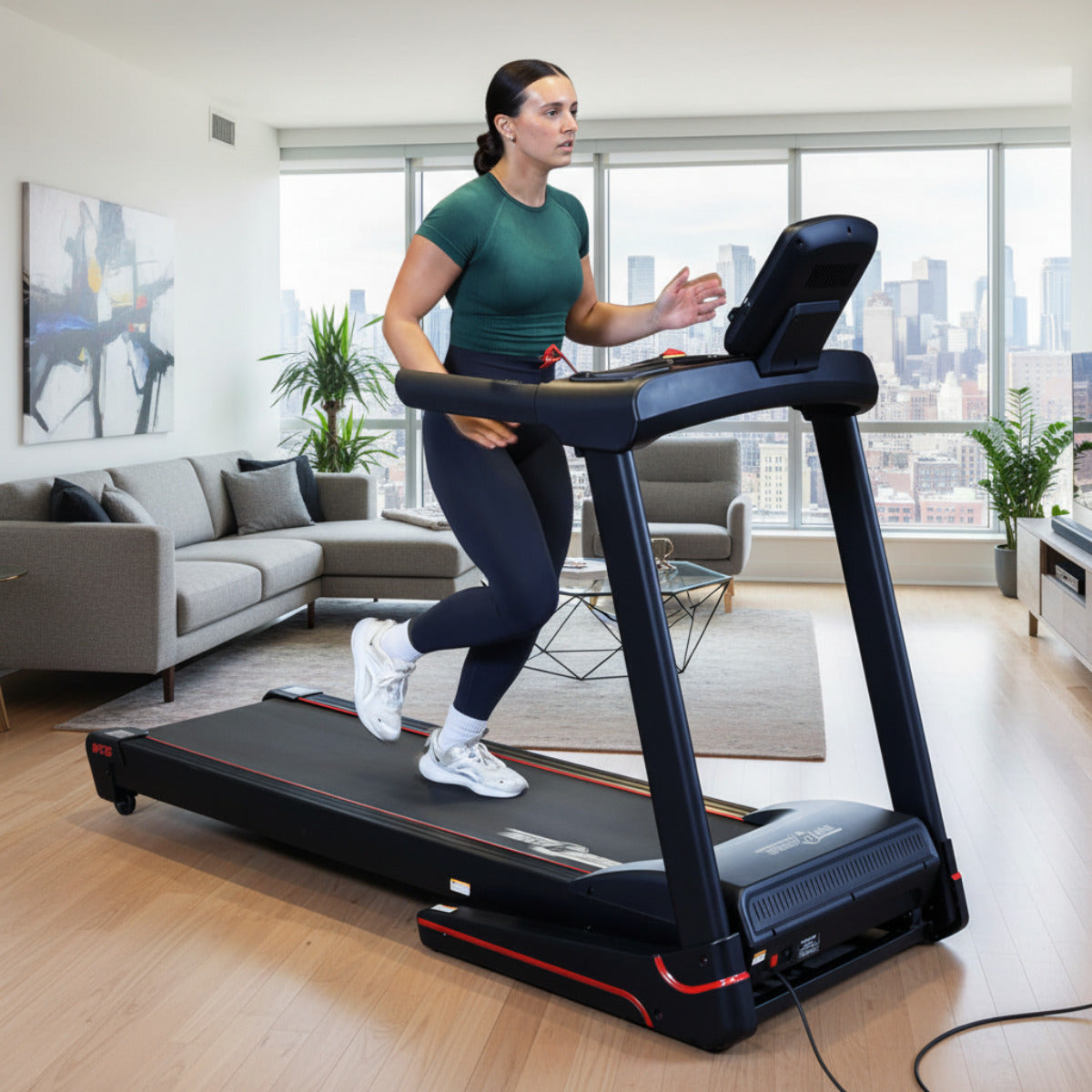 Body-Solid Best Fitness BFT25 Folding Treadmill with LED Console woman running
