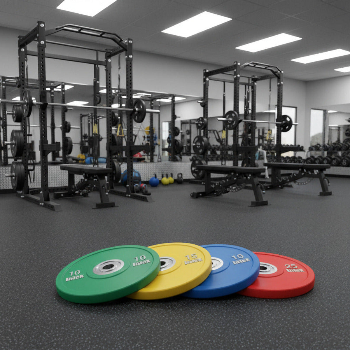 Intek Strength Armor Series IBCNM Color Urethane Bumper Plates KG in gym