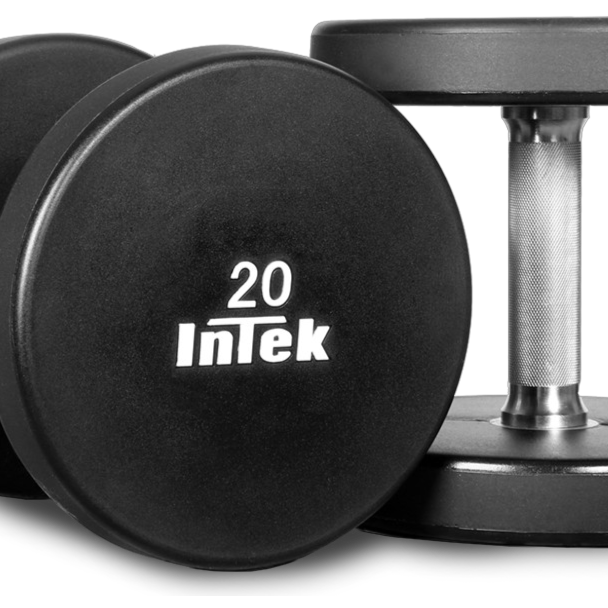 Intek Strength Armor Series Solid Urethane Dumbbells on white background closeup