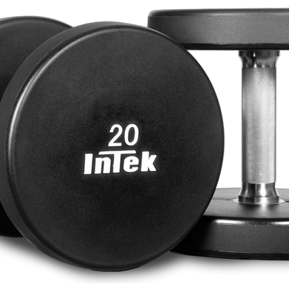 Intek Strength Armor Series Solid Urethane Dumbbells on white background closeup