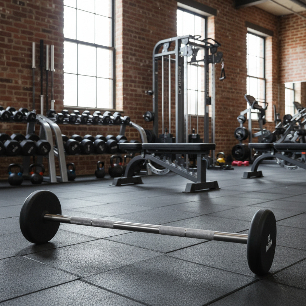 Intek Strength Armor Series Solid Urethane Straight Bar in gym