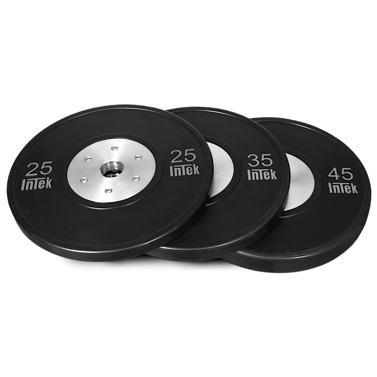 Intek Strength Bravo Series NRBB Rubber Bumper Plates on white background
