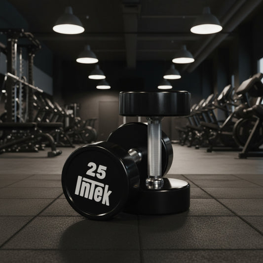 Intek Strength Bravo Series Urethane Dumbbells in gym