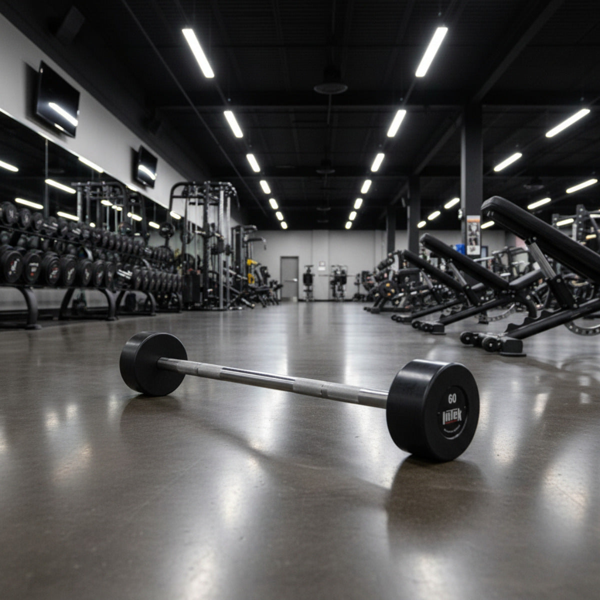 Intek Strength Hybrid Cerakoted Barbell carbon black in gym