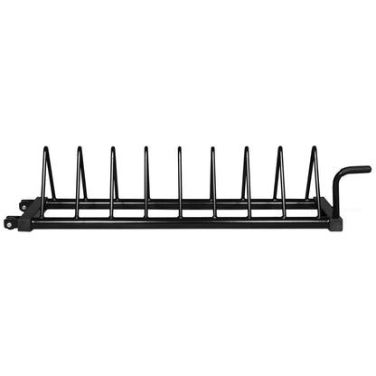 Intek Strength BPRack-8 Long Horizontal Bumper Plate Storage Rack on white background