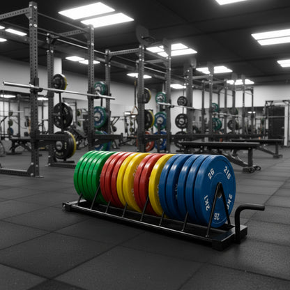 Intek Strength BPRack-8 Long Horizontal Bumper Plate Storage Rack in gym