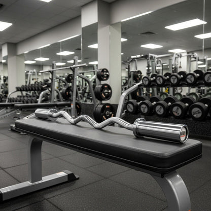 Intek Strength SOEZ-CP Olympic Hard Chrome EZ Curl Bar in gym
