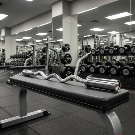 Intek Strength SOEZ-CP Olympic Hard Chrome EZ Curl Bar in gym