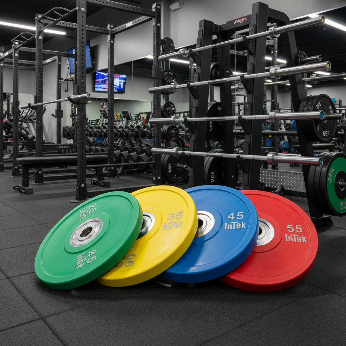 Intek Strength Armor Series IBCN Color Urethane Bumper Plates LBS in gym