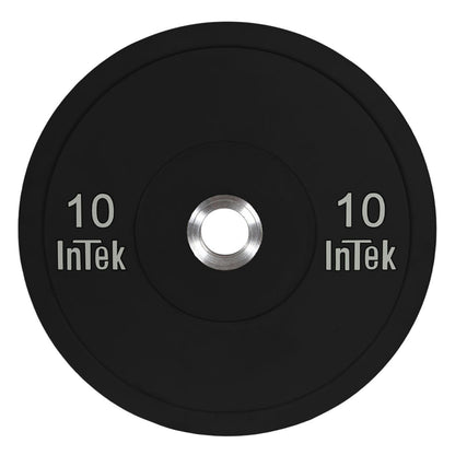 Intek Strength Armor Series IBBN Black Urethane Bumper Plates LBS on white background