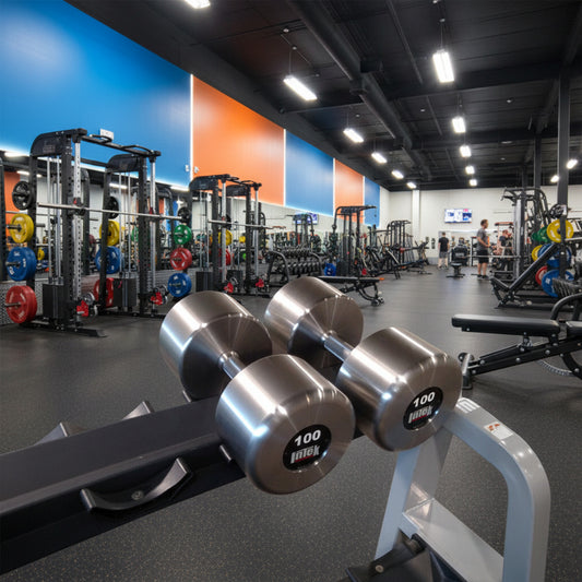 Intek Delta Series Stainless Steel Dumbbells in gym