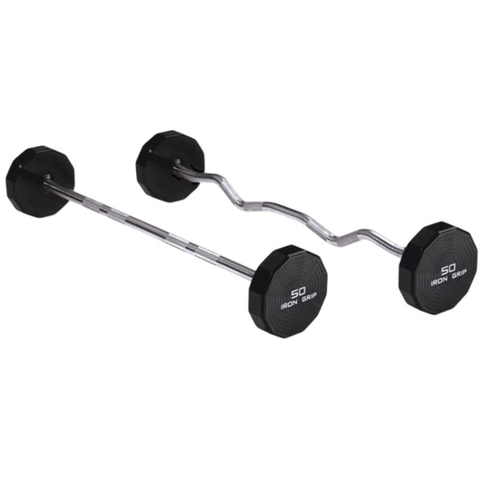 Iron Grip Urethane Straight and EZ Curl Barbells Made in USA.