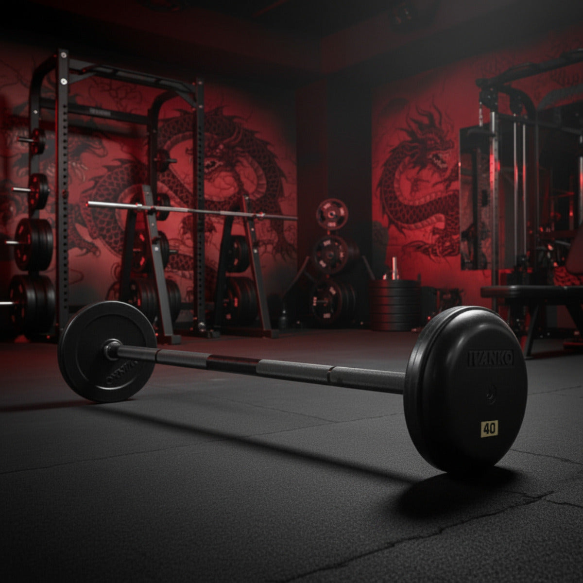 Ivanko CBBH-RUB-EPR Rubber Fixed Straight Barbell in gym