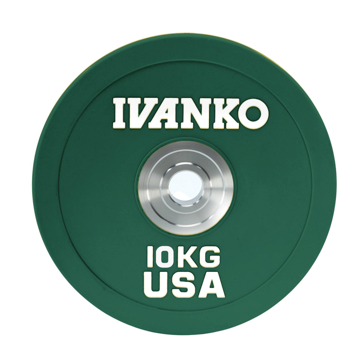 Ivanko OBPX-C 10kg Olympic Bumper Plate on white background