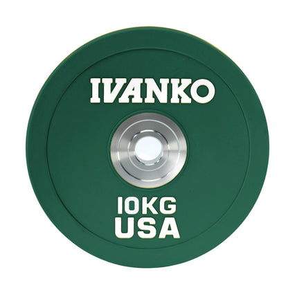 Ivanko OBPX-C 10kg Olympic Bumper Plate on white background