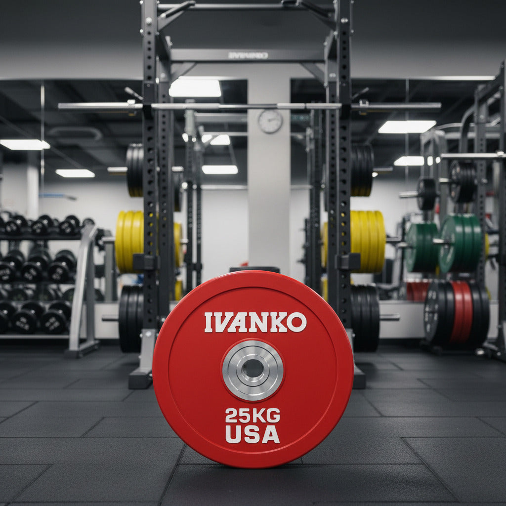 Ivanko OBPX-C 25kg Olympic Bumper Plates in gym