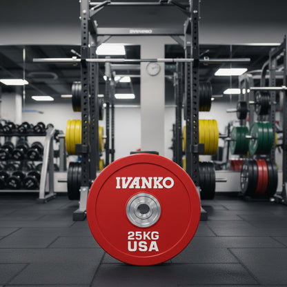 Ivanko OBPX-C 25kg Olympic Bumper Plates in gym