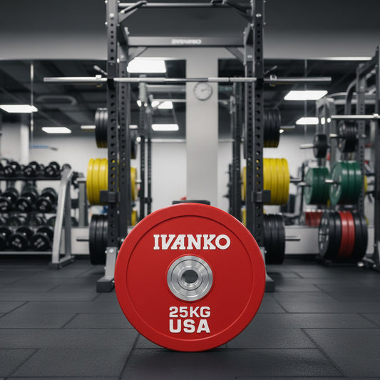 Ivanko OBPX-C 25kg Olympic Bumper Plates in gym