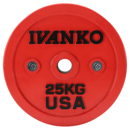 Ivanko OCB 25kg Olympic Calibrated Bumper Plates on white background