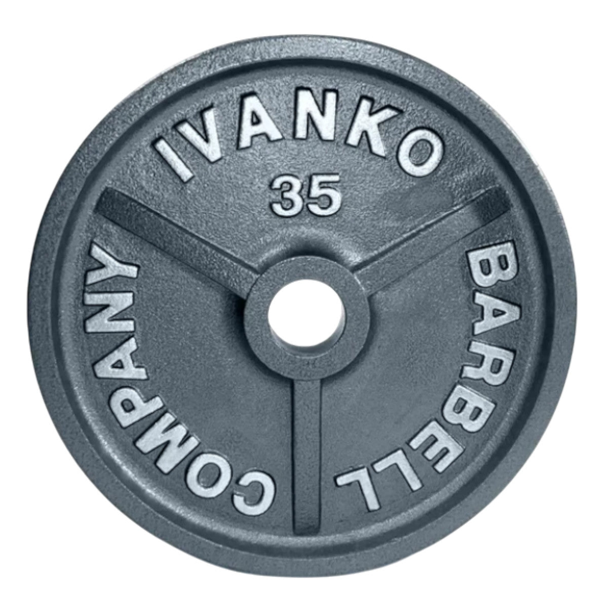 Ivanko Olympic 35 lb 1985 Grey Machined Plate OM Series on white background