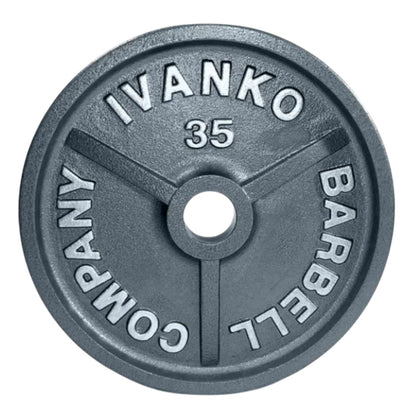 Ivanko Olympic 35 lb 1985 Grey Machined Plate OM Series on white background