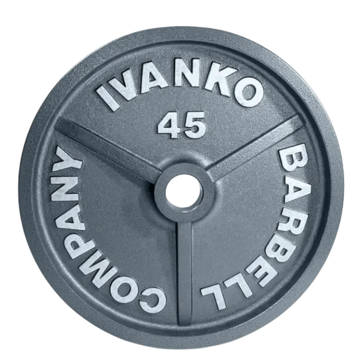 Ivanko Olympic 45 lb 1985 Grey Machined Plate OM Series on white background