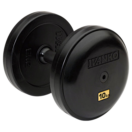 Ivanko RUB/EPR-KG Rubber-Encased Dumbbells in KG with Black Handles on white background
