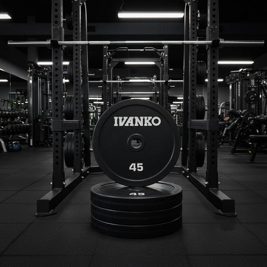 Ivanko RUBO-45 Rubber Encased Olympic Plates in gym