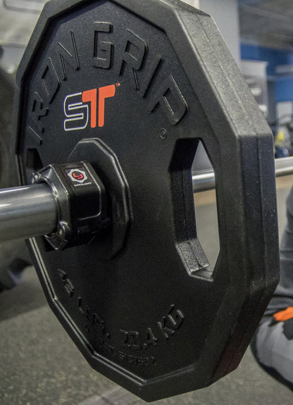 Lock-Jaw Barbell Olympic 2 Collars - Black shown on Olympic bar.