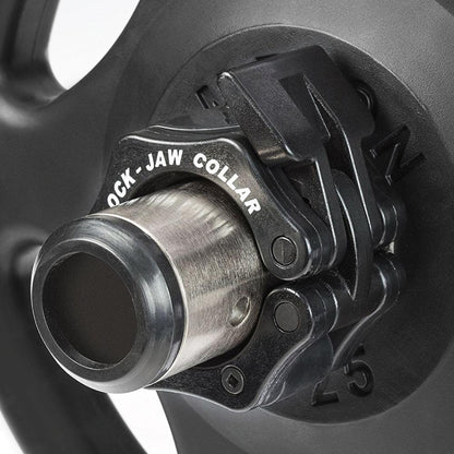 Lock-Jaw Barbell Original Olympic Collars in Black shown on Olympic bar.
