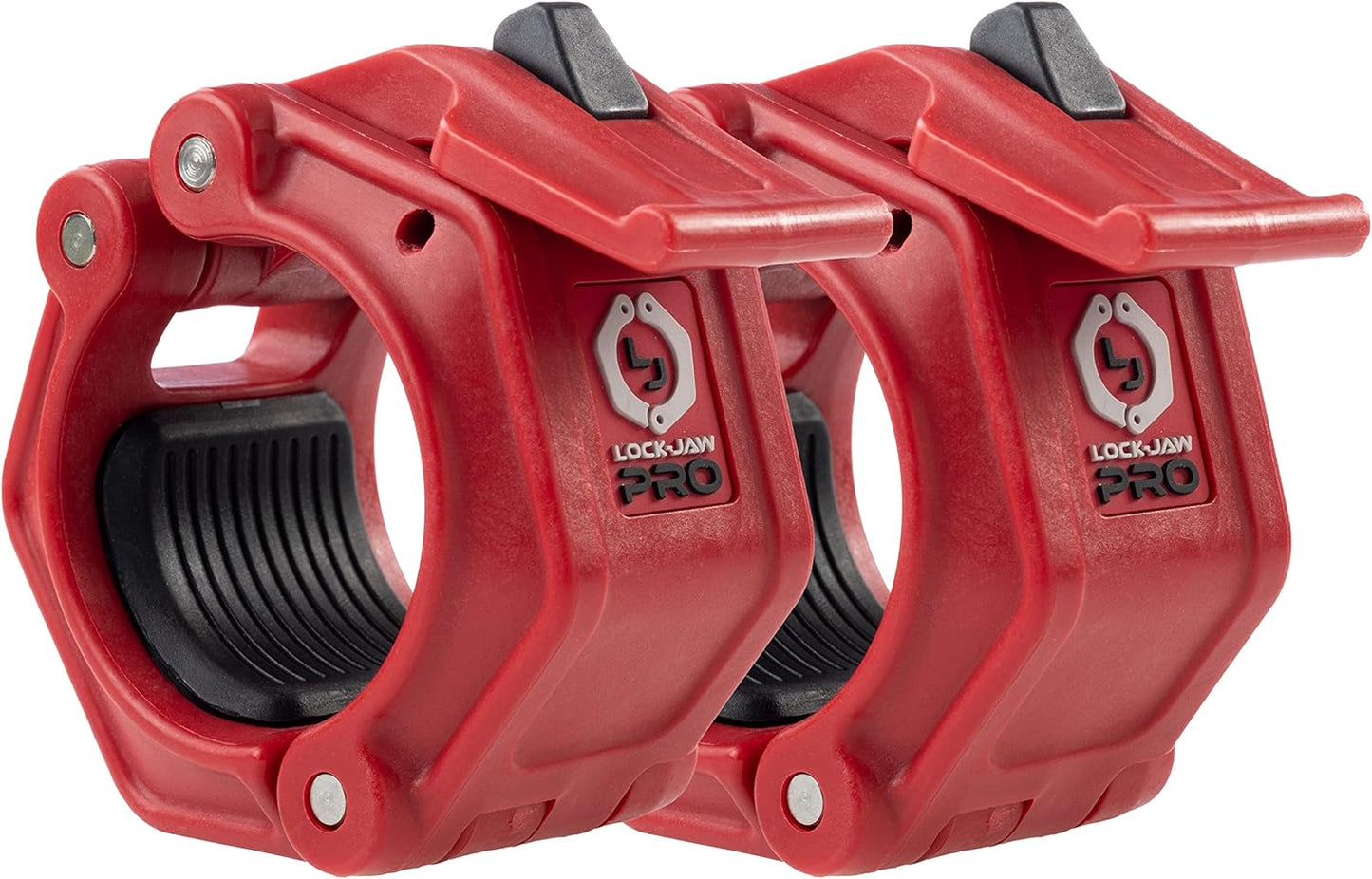 Lock-Jaw Pro 2 Barbell Olympic Collars Red close-up angle view  - (1 pair)