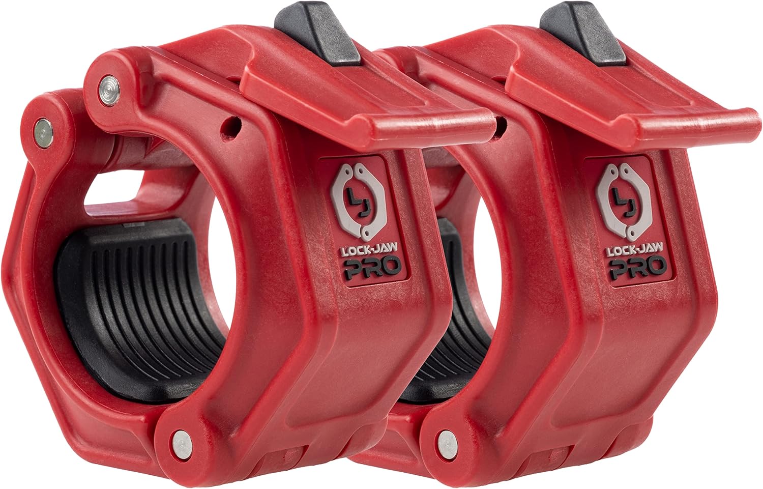 Lock-Jaw Pro 2 Barbell Olympic Collars Red close-up angle view  - (1 pair)
