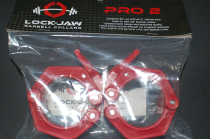 Lock-Jaw Pro 2 Barbell Olympic Collars Red packaged close view  - (1 pair)