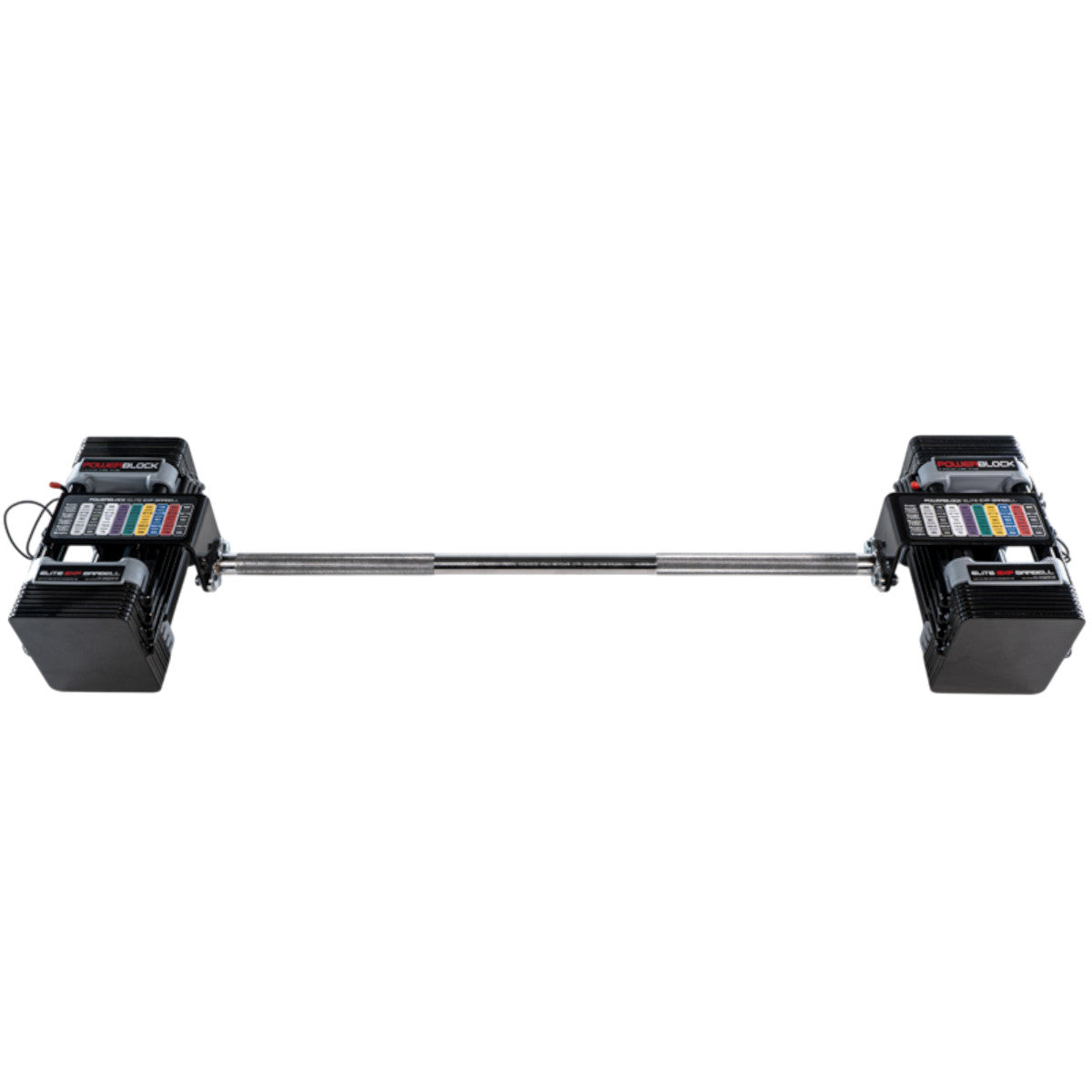 PowerBlock Elite EXP Straight Bar with weights top view.