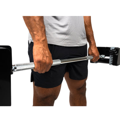 PowerBlock Elite EXP Straight Bar with weights exercise.