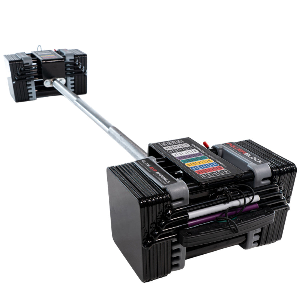 PowerBlock Elite EXP Straight Bar with weights.