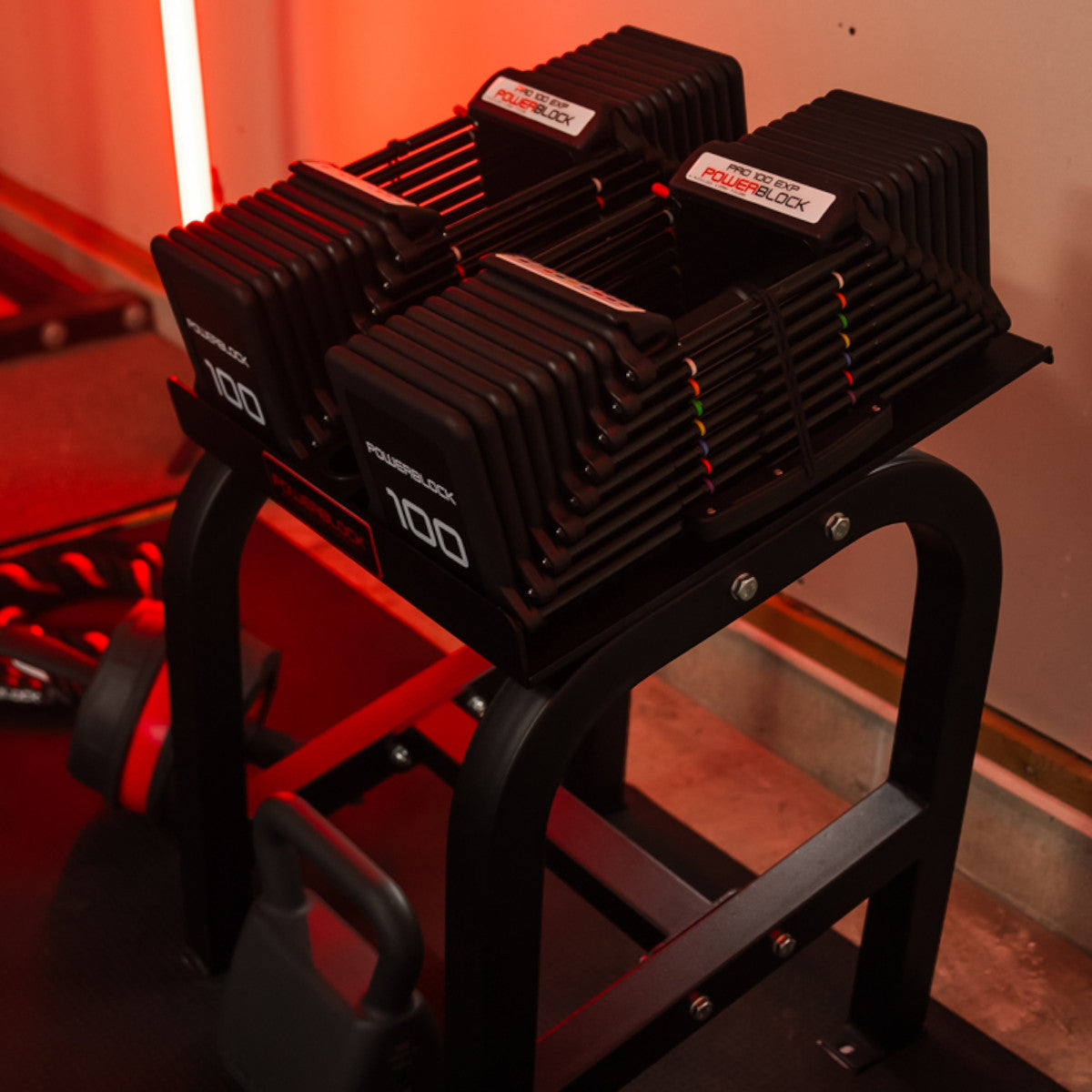 PowerBlock Home Rack Stand shown with PowerBlocks.