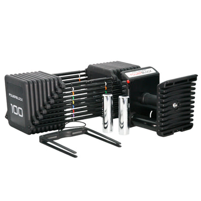 PowerBlock Pro 100 EXP Adjustable Dumbbells exploded view.
