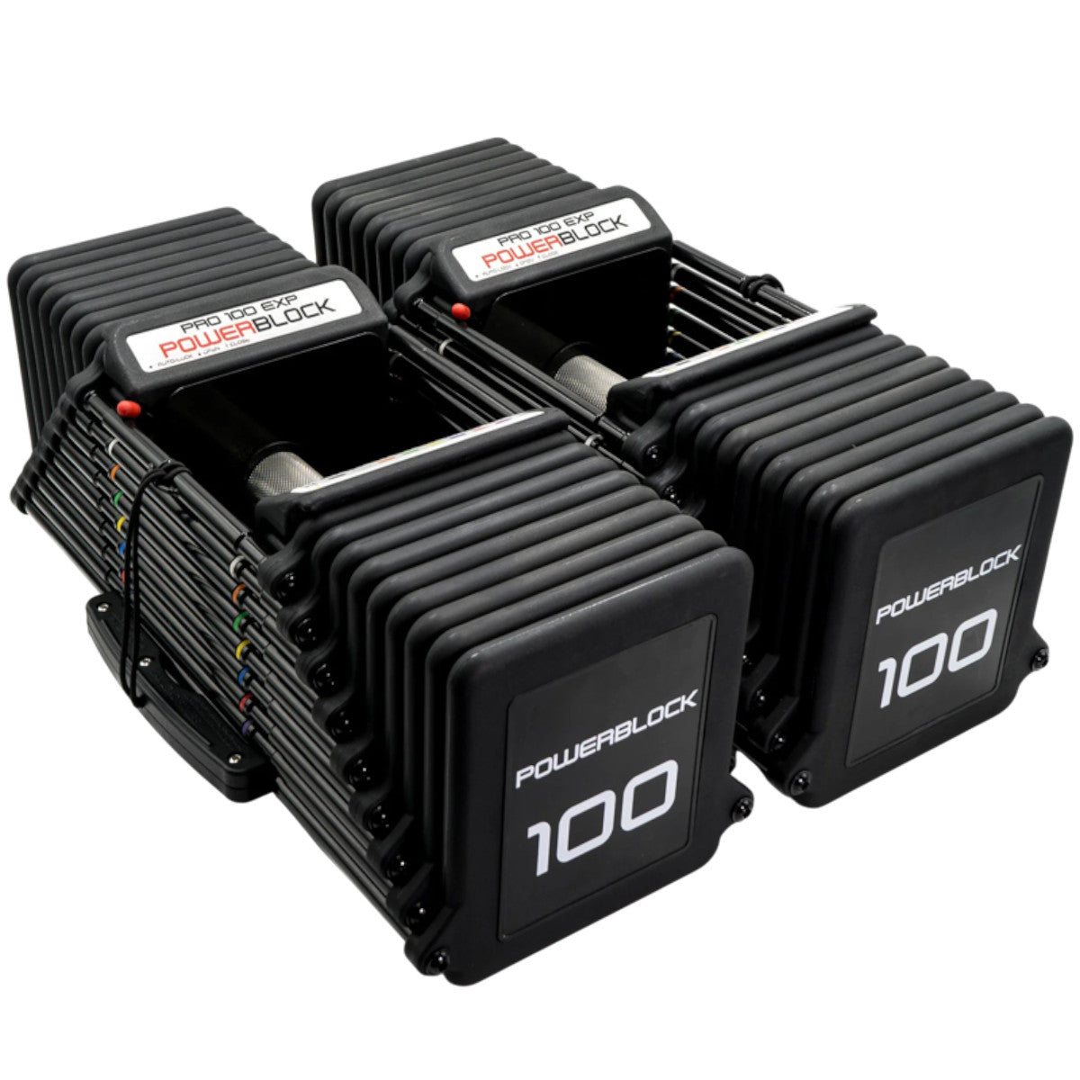 PowerBlock Pro 100 EXP Adjustable Dumbbells - 100 lb Set Knurled Handles.