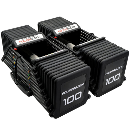 PowerBlock Pro 100 EXP Adjustable Dumbbells - 100 lb Set Knurled Handles.