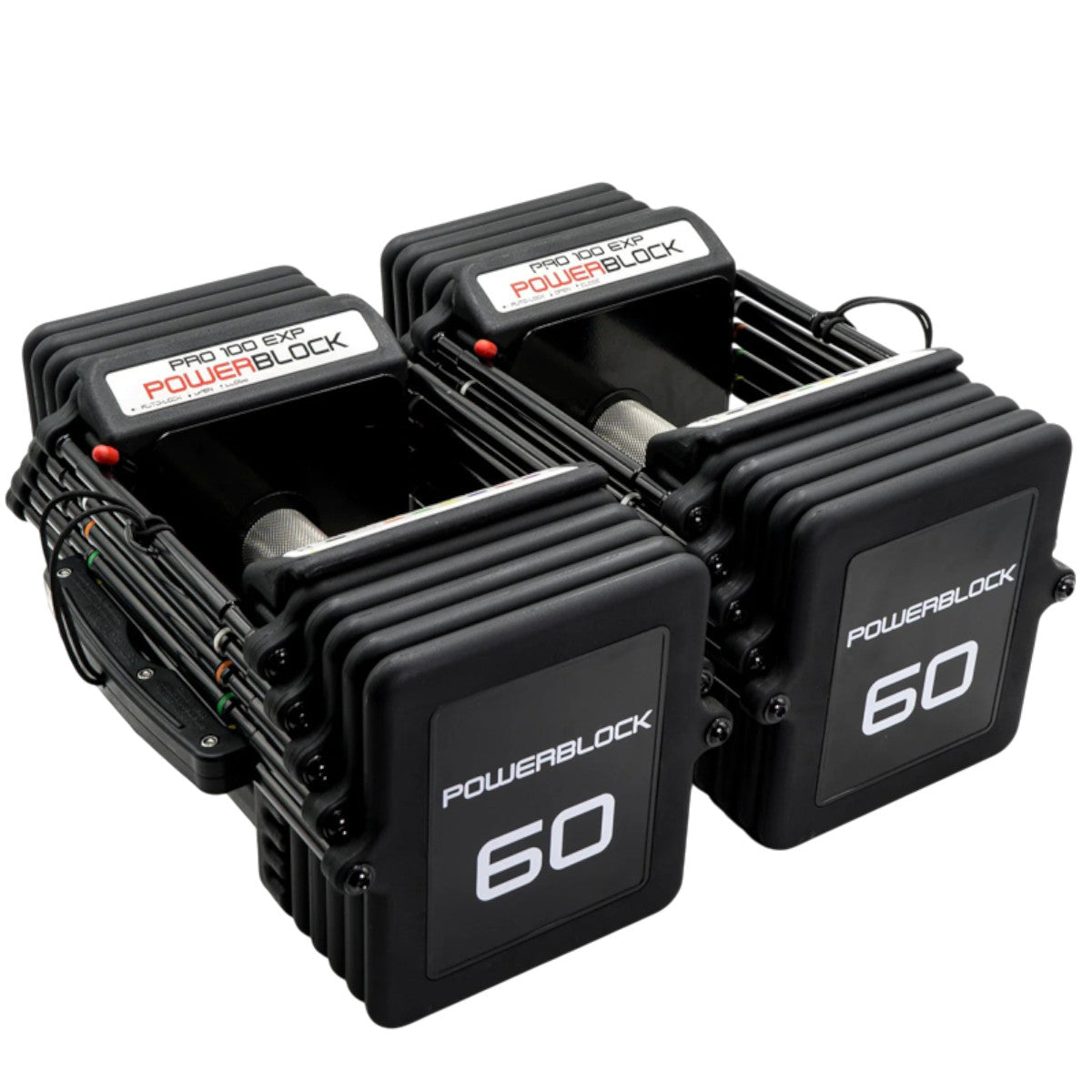 PowerBlock Pro 100 EXP Adjustable Dumbbells - 60 lb Set Knurled Handles.