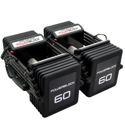 PowerBlock Pro 100 EXP Adjustable Dumbbells - 60 lb Set Knurled Handles.