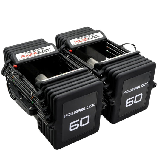PowerBlock Pro 100 EXP Adjustable Dumbbells - 60 lb Set Knurled Handles.