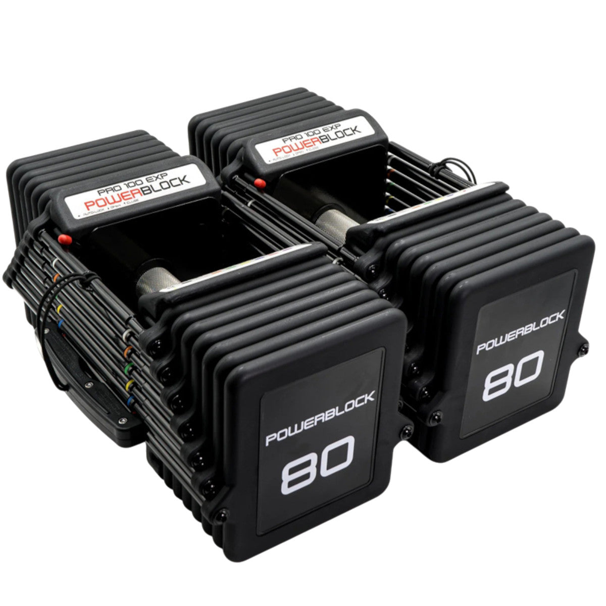 PowerBlock Pro 100 EXP Adjustable Dumbbells - 80 lb Set Knurled Handles.