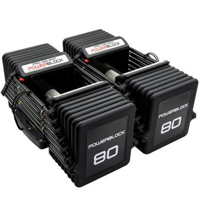 PowerBlock Pro 100 EXP Adjustable Dumbbells - 80 lb Set Knurled Handles.